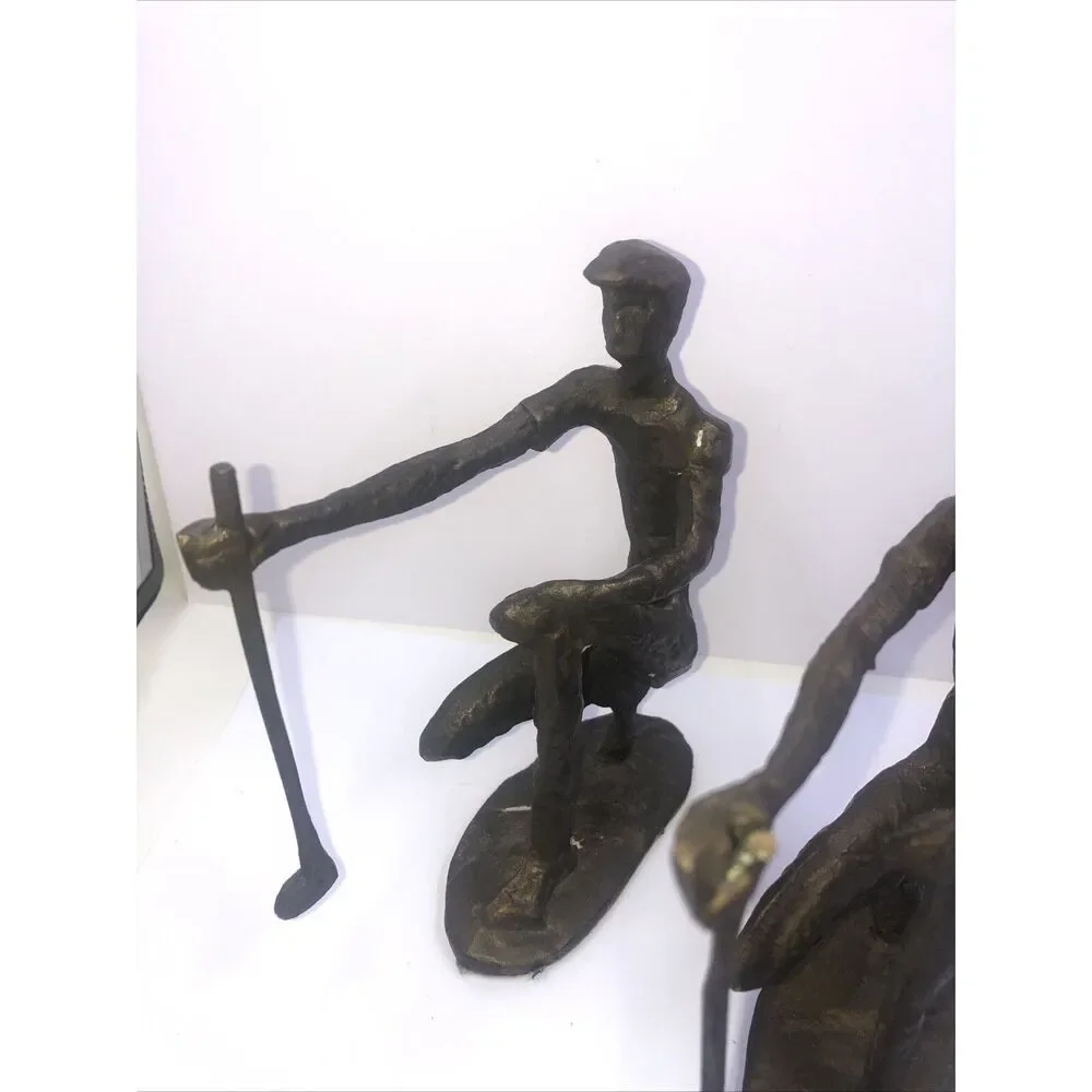 Solid Metal Golfer Statue Figure Book Ends Art Pier One w/ Putter Club